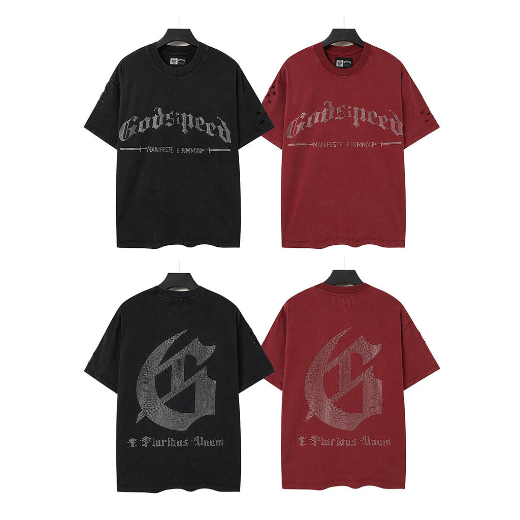 Godspeed Washed Rhinestone Graphic T-Shirt