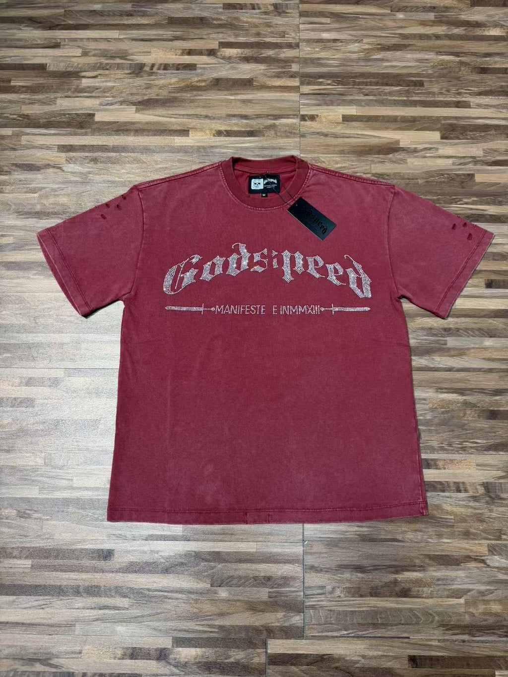 Godspeed Washed Rhinestone Graphic T-Shirt