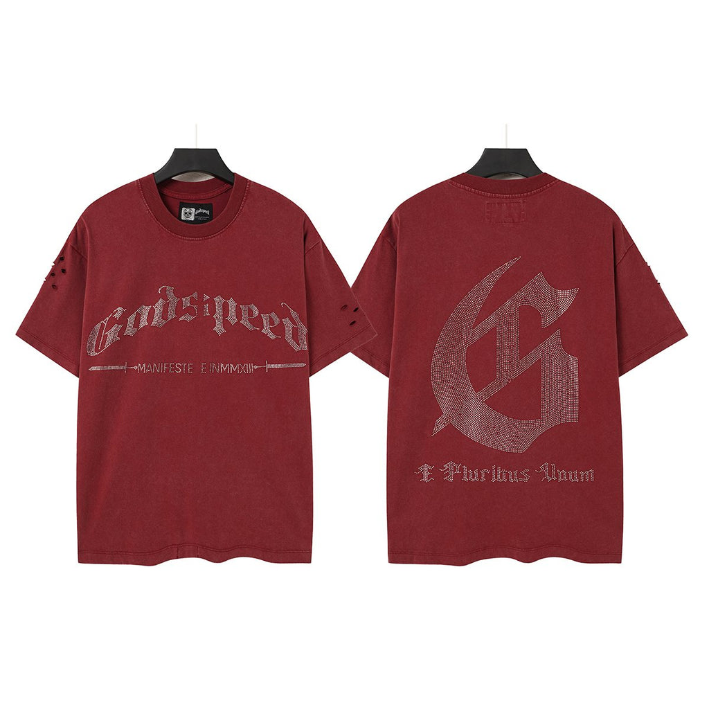 Godspeed Washed Rhinestone Graphic T-Shirt
