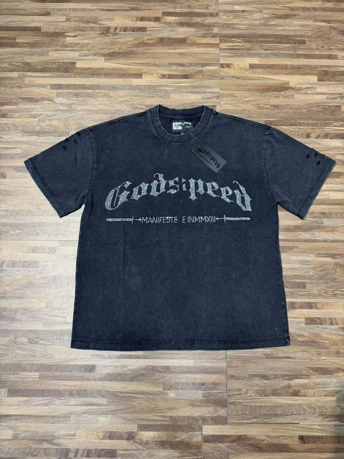 Godspeed Washed Rhinestone Graphic T-Shirt