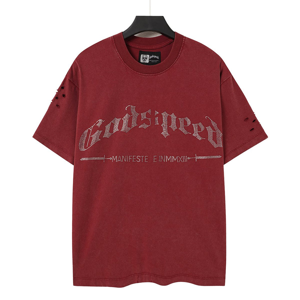 Godspeed Washed Rhinestone Graphic T-Shirt