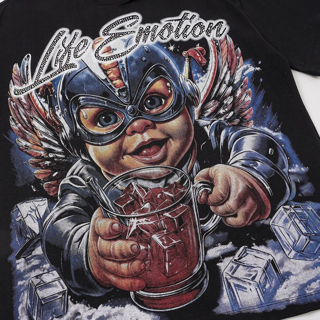 MIXED EMOTION Rhinestone Front Graphic T-Shirt