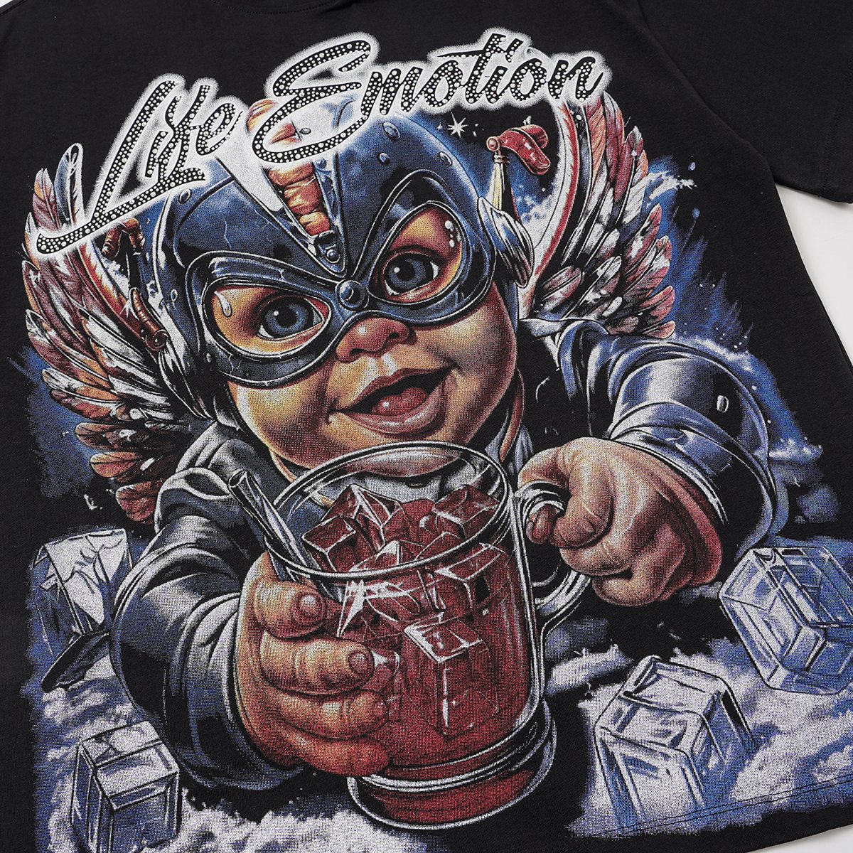 MIXED EMOTION Rhinestone Front Graphic T-Shirt
