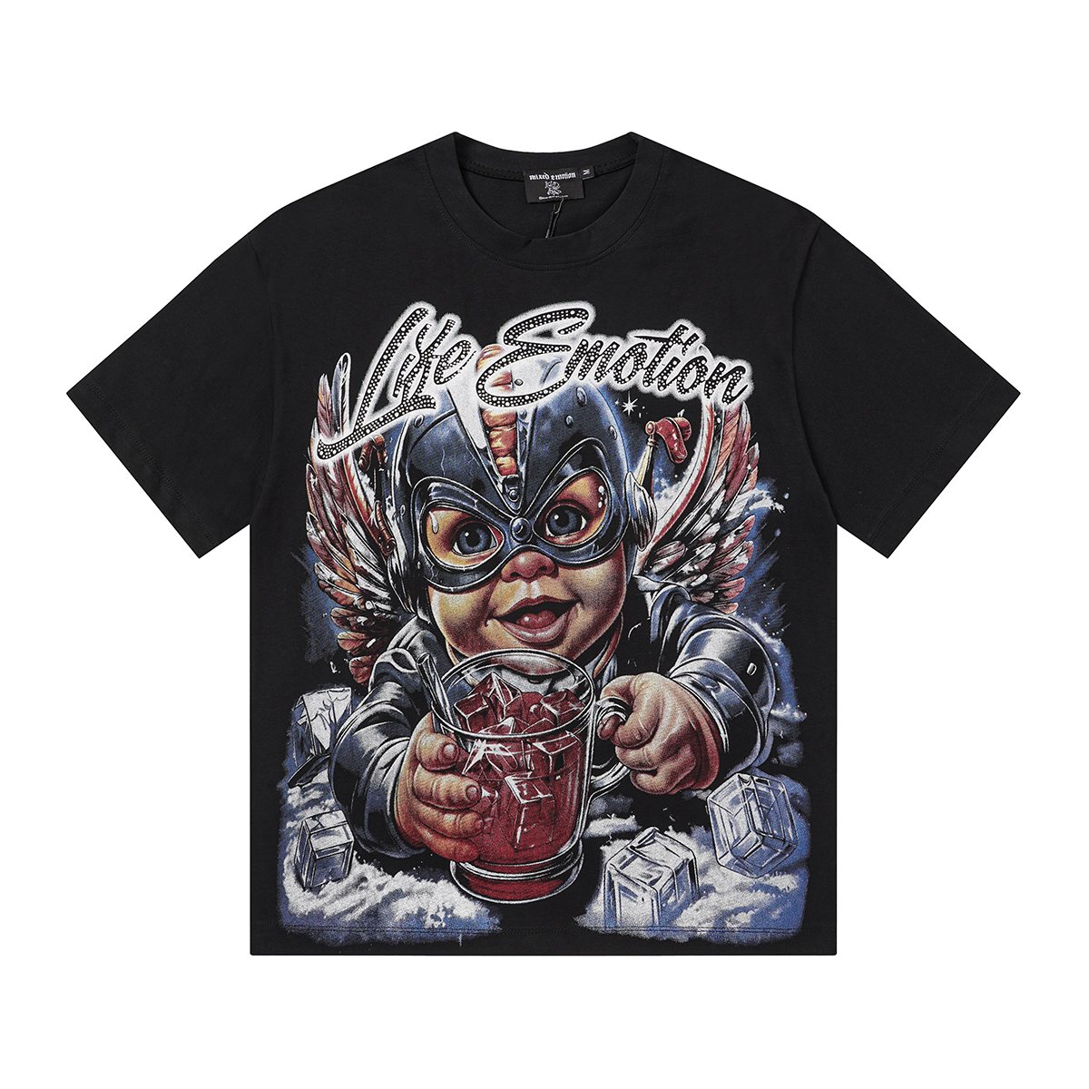 MIXED EMOTION Rhinestone Front Graphic T-Shirt