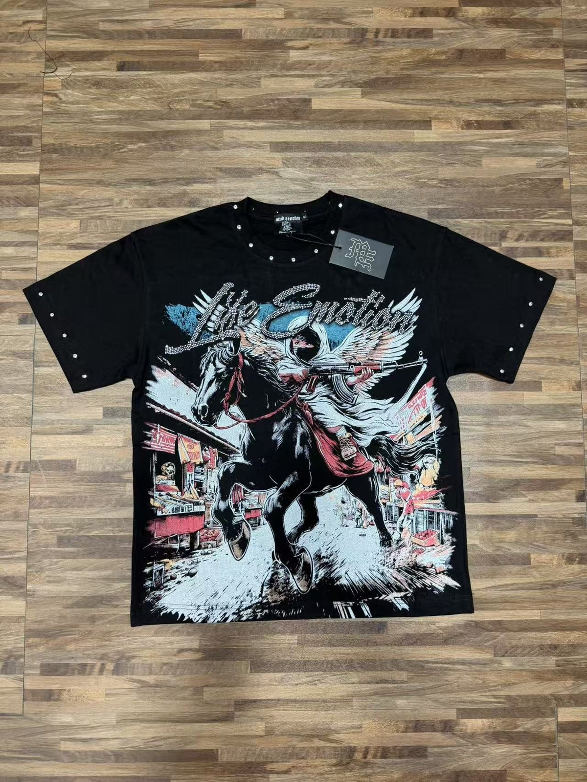 MIXED EMOTION Rhinestone Front Graphic T-Shirt