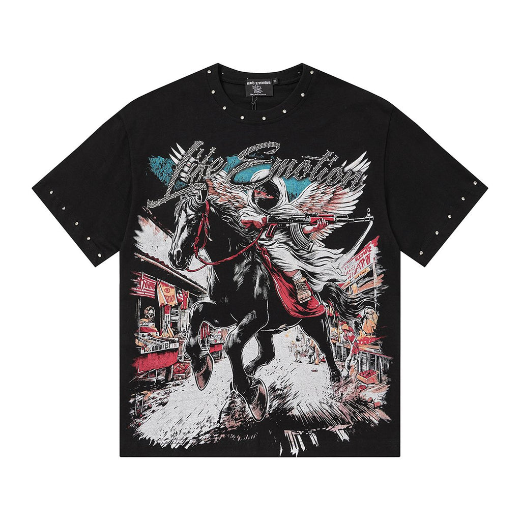 MIXED EMOTION Rhinestone Front Graphic T-Shirt
