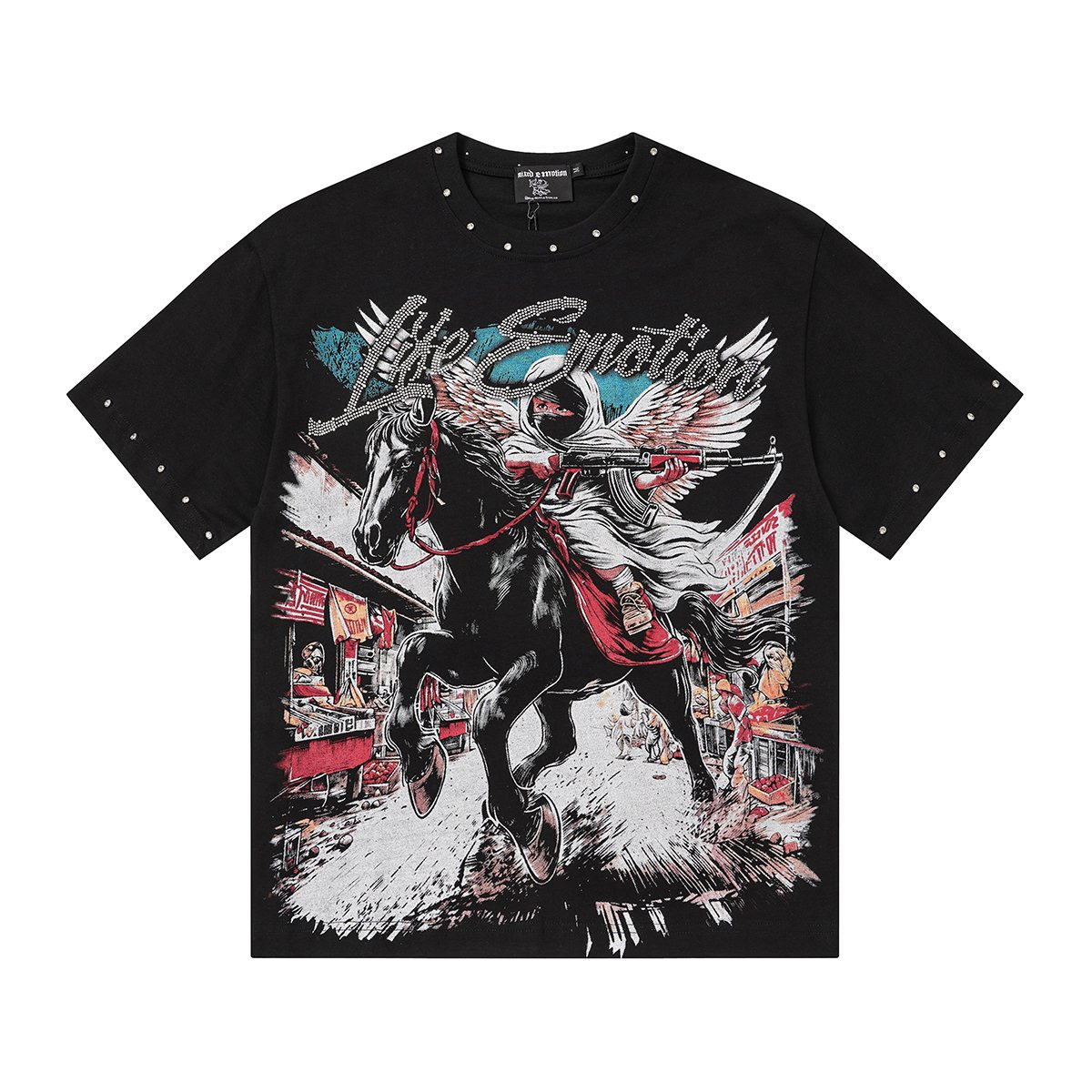 MIXED EMOTION Rhinestone Front Graphic T-Shirt