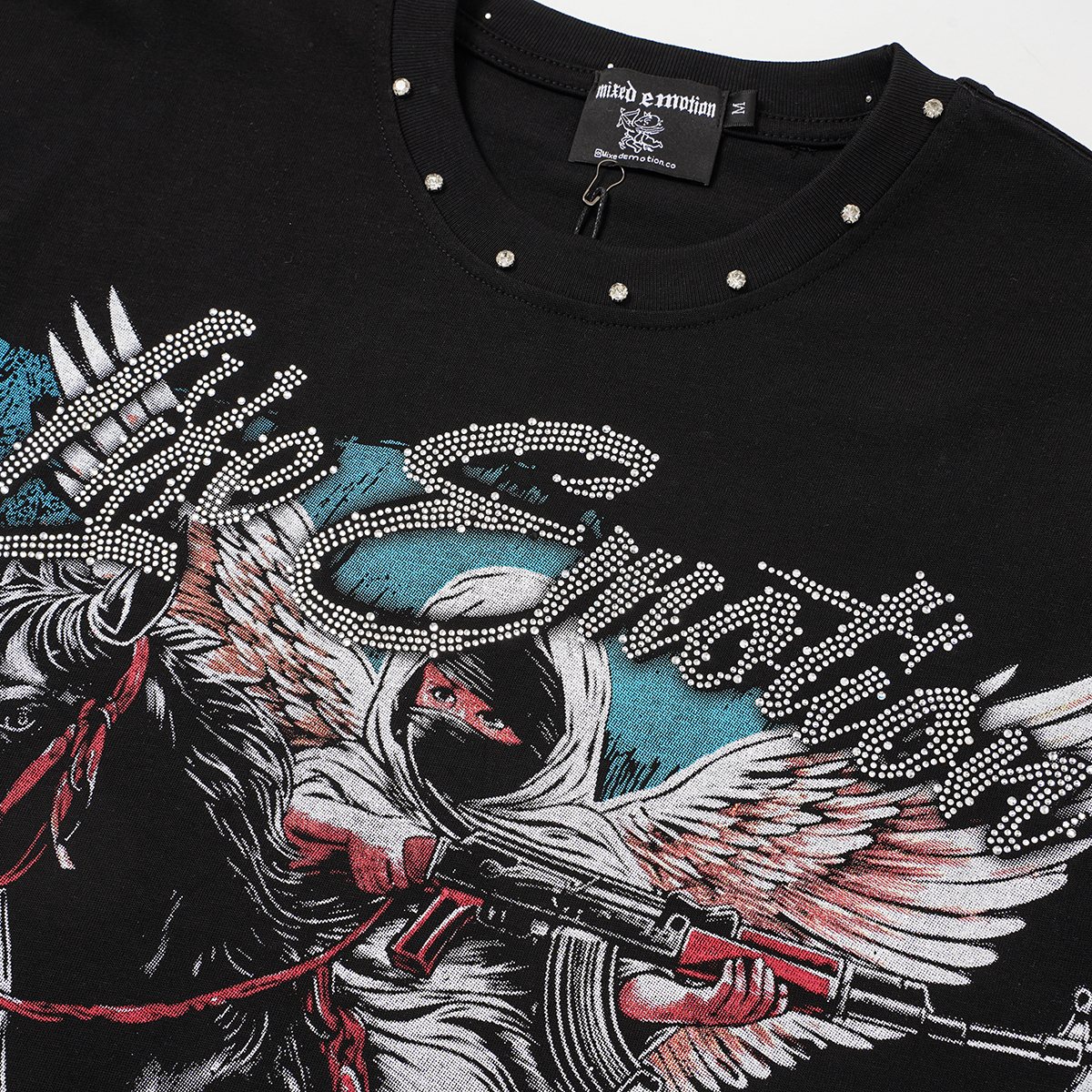 MIXED EMOTION Rhinestone Front Graphic T-Shirt