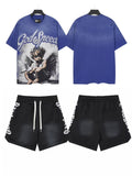 Godspeed Blue Angel Graphic T-Shirt & Black Shorts Set