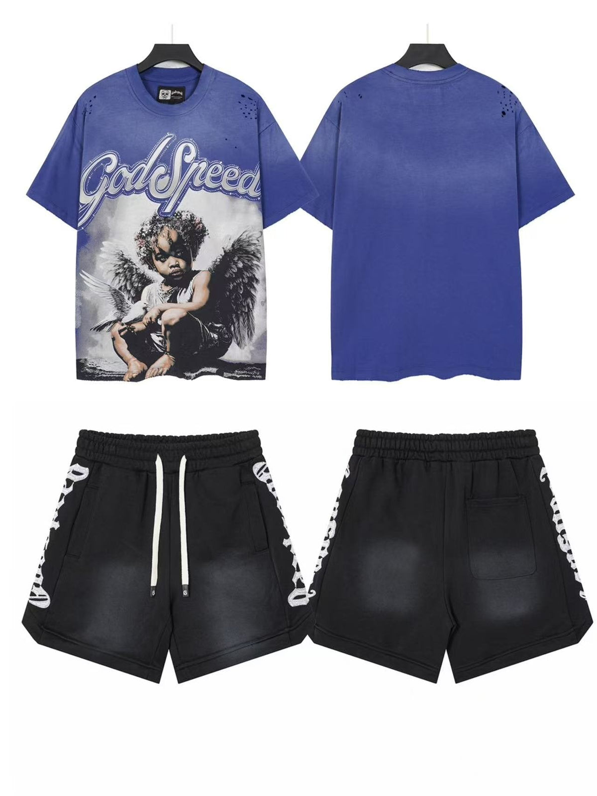 Godspeed Blue Angel Graphic T-Shirt & Black Shorts Set