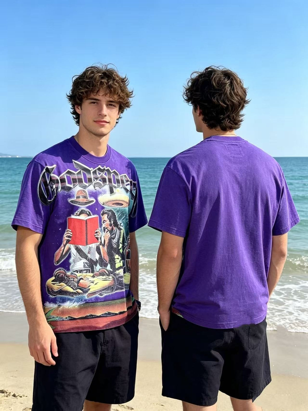 Godspeed Washed Purple Front Graphic Short-Sleeve T-Shirt