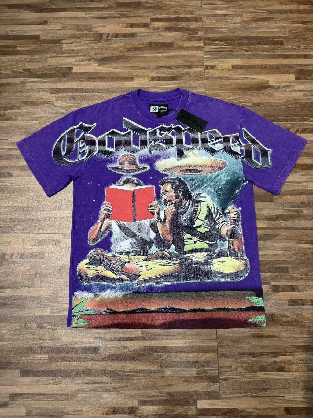 Godspeed Washed Purple Front Graphic Short-Sleeve T-Shirt
