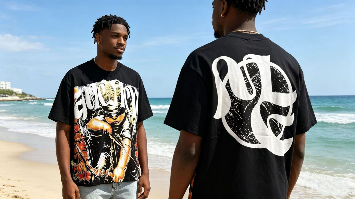 MIXED EMOTION Black Illustrated Front & Back Graphic T-Shirt