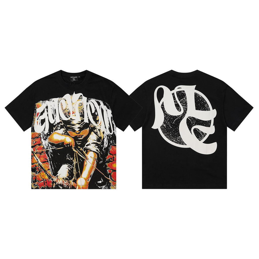 MIXED EMOTION Black Illustrated Front & Back Graphic T-Shirt