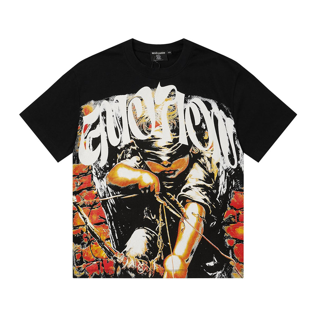 MIXED EMOTION Black Illustrated Front & Back Graphic T-Shirt