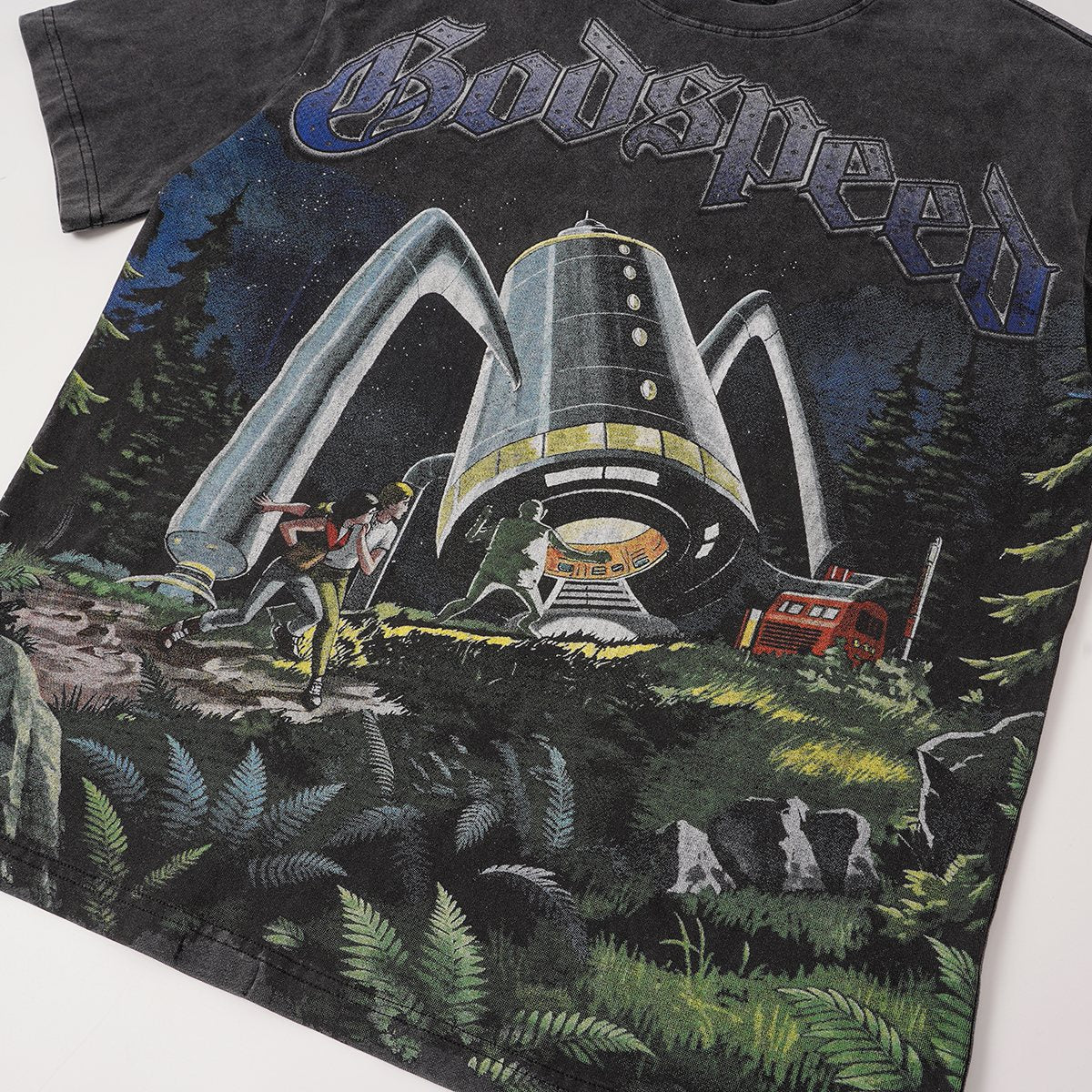 Godspeed Spaceship Graphic Washed Black T-Shirt