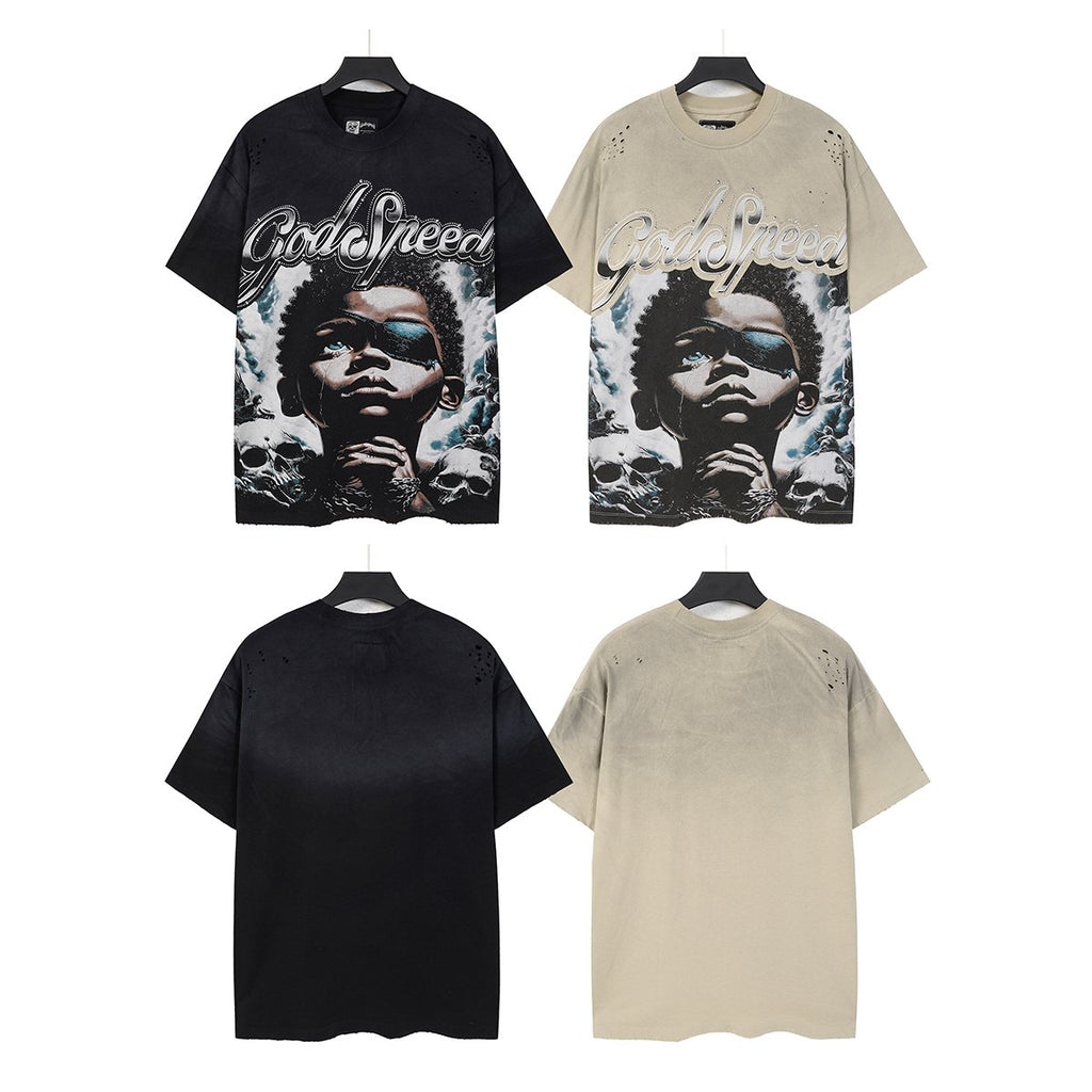 Godspeed Portrait Skull Distressed Short-Sleeve T-Shirt