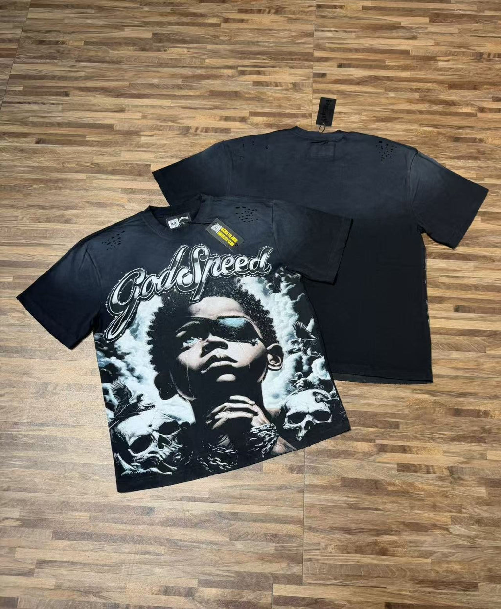 Godspeed Portrait Skull Distressed Short-Sleeve T-Shirt