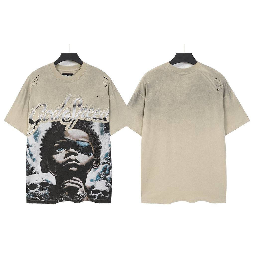 Godspeed Portrait Skull Distressed Short-Sleeve T-Shirt