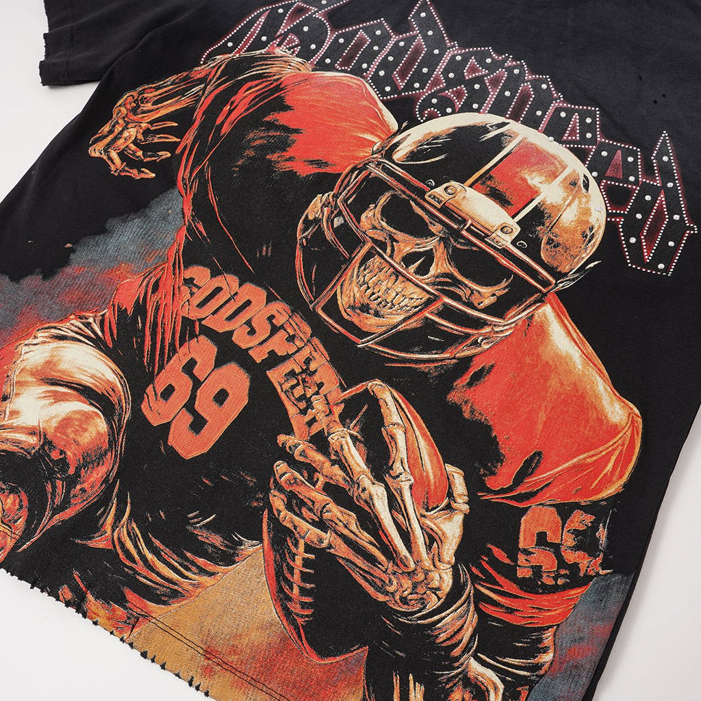 Godspeed 69 Football Skull Graphic T-Shirt