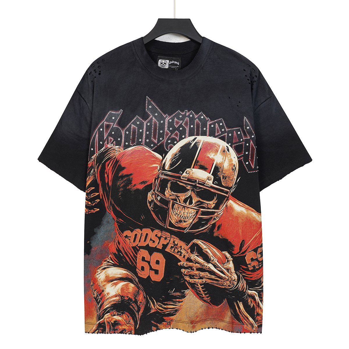 Godspeed 69 Football Skull Graphic T-Shirt