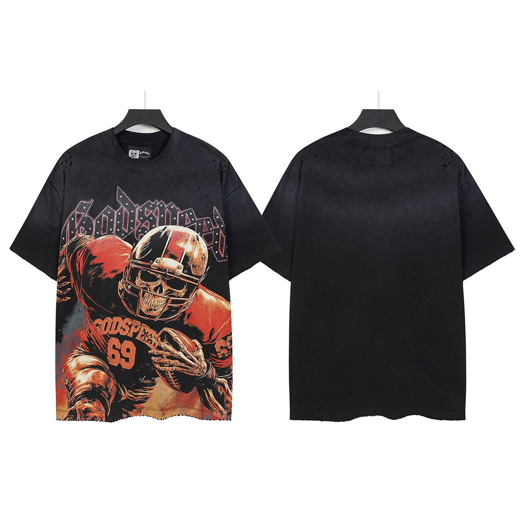 Godspeed 69 Football Skull Graphic T-Shirt