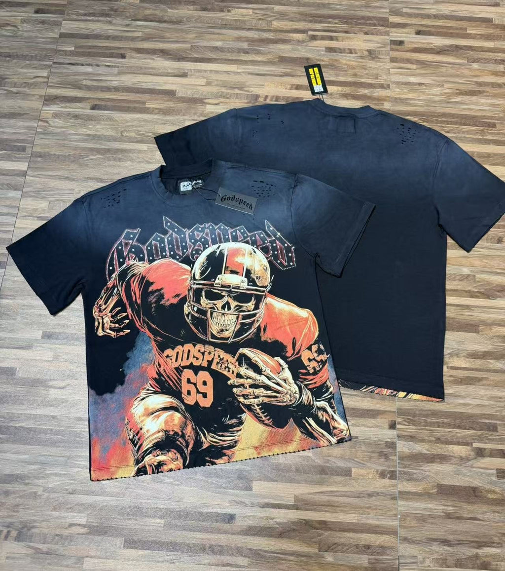 Godspeed 69 Football Skull Graphic T-Shirt
