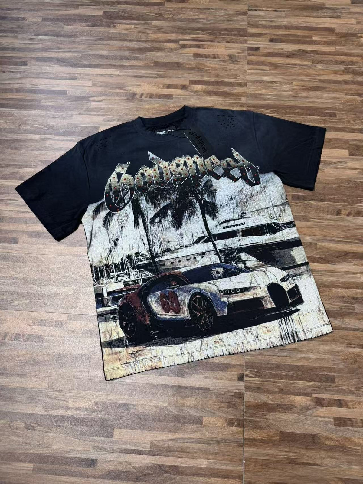 Godspeed Distressed Rhinestone Graphic T-Shirt