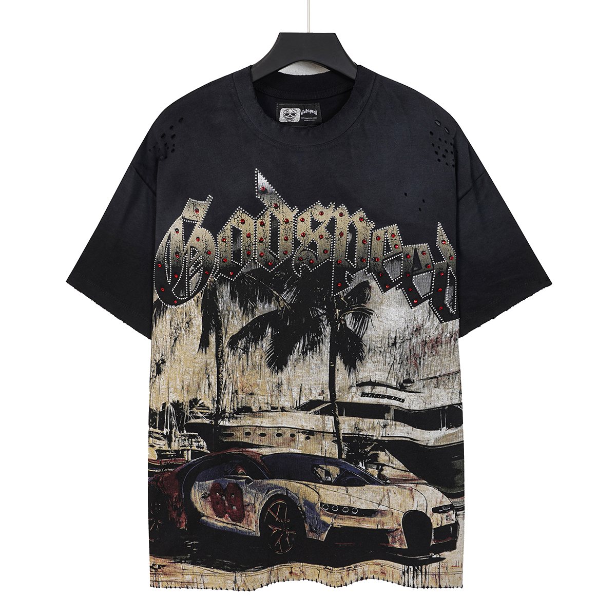 Godspeed Distressed Rhinestone Graphic T-Shirt
