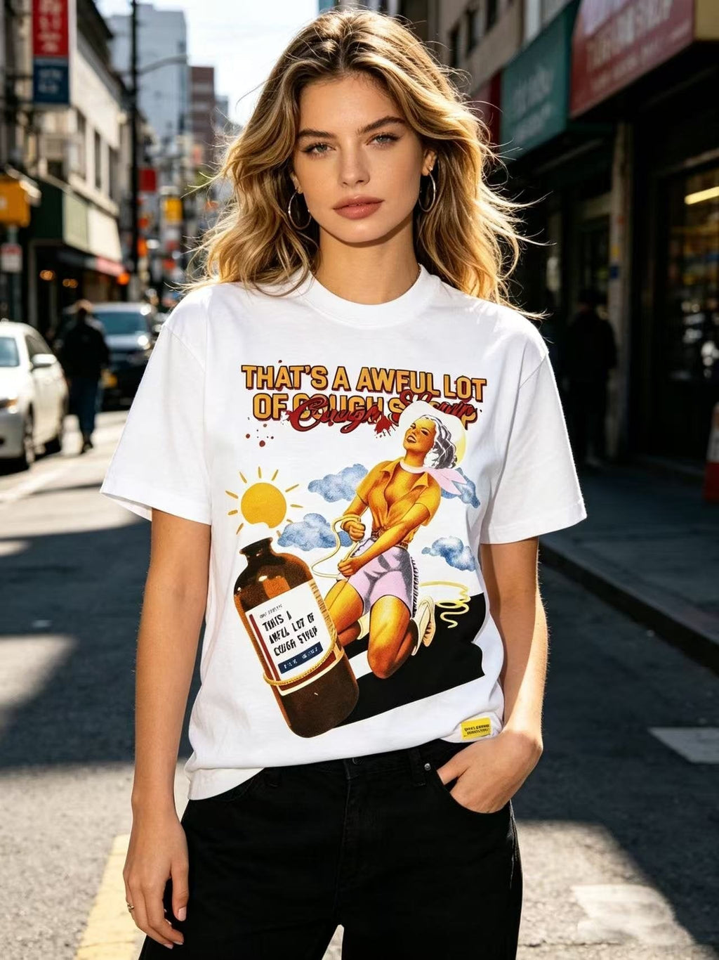 THAT'S A AWFUL LOT OF COUGH SYRUP White Front & Back Graphic T-Shirt