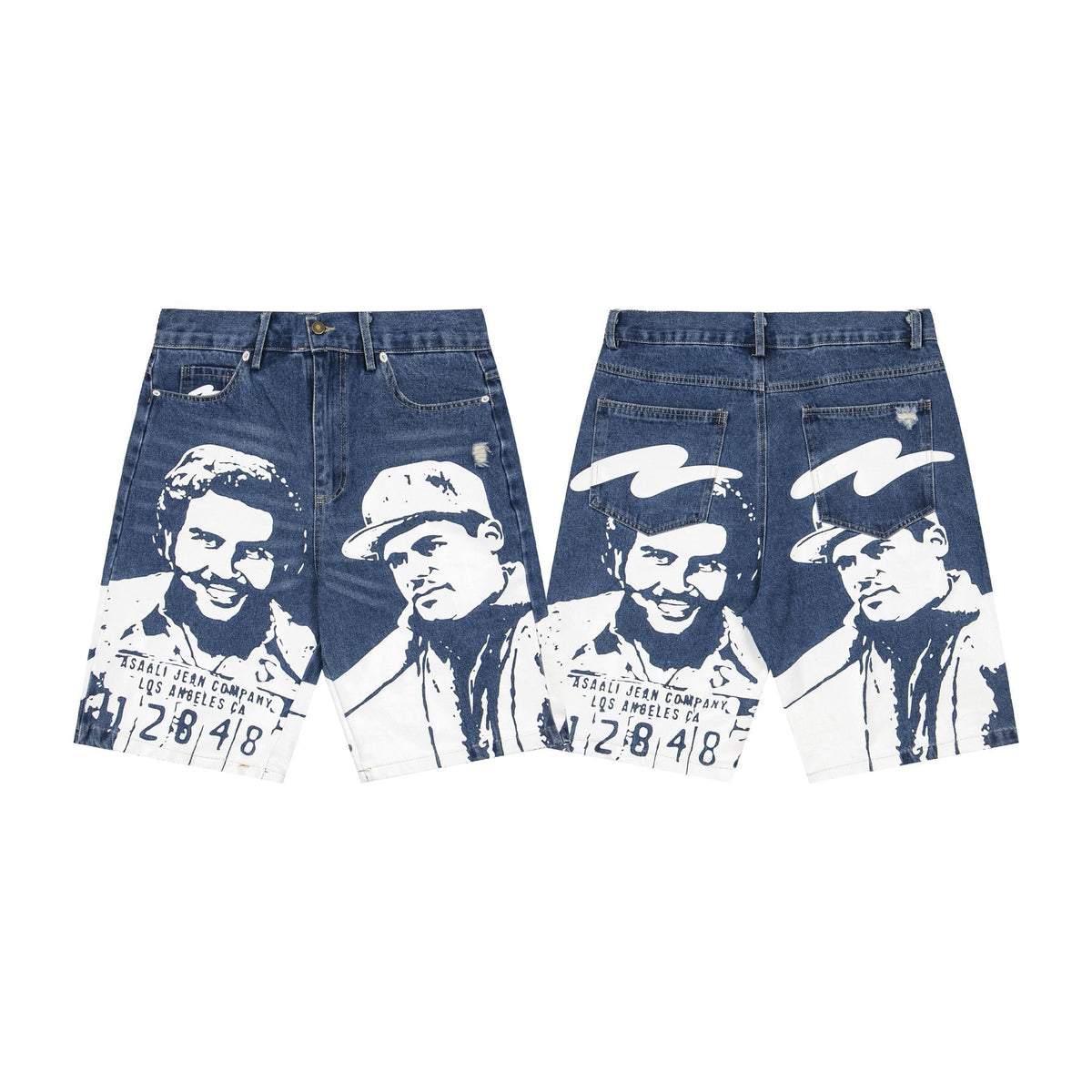 ASAALL Portrait Graphic Washed Denim Shorts