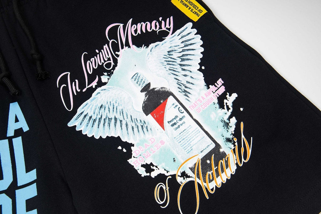 THAT'S A AWFUL LOT OF COUGH SYRUP Black Graphic Shorts