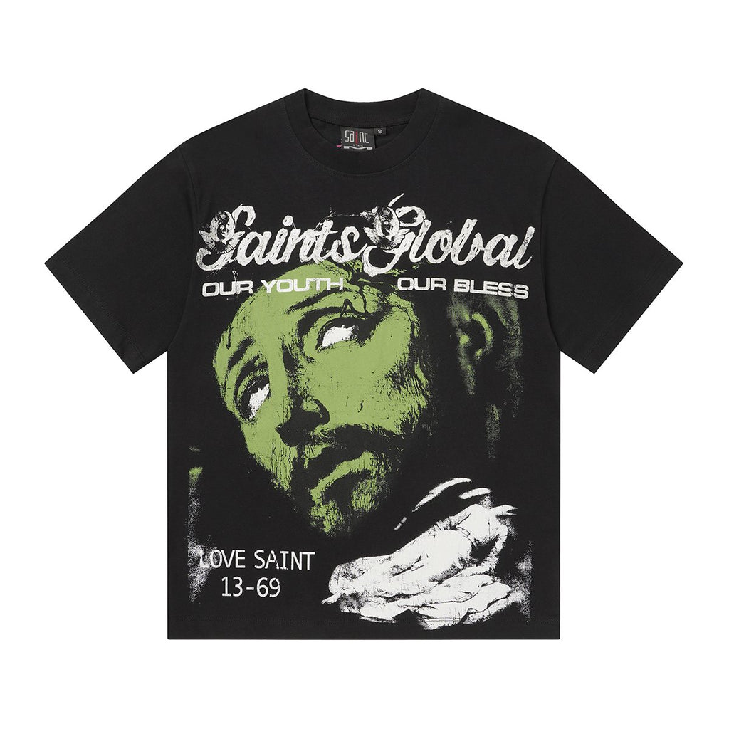 SAINT Black Graphic Short-Sleeve T-Shirt