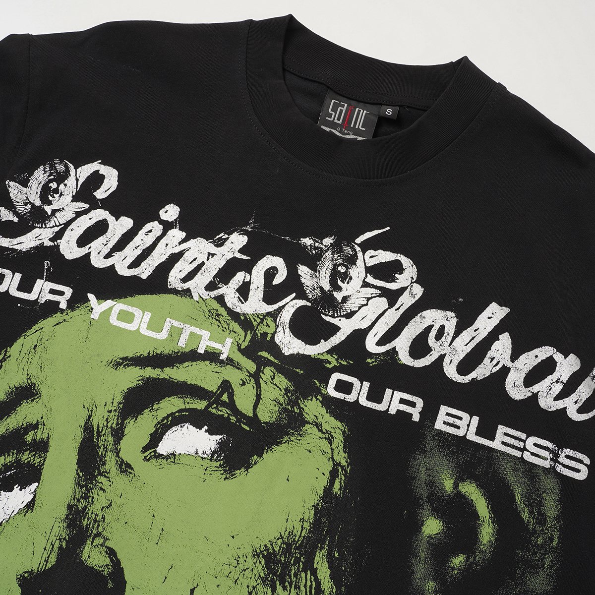 SAINT Black Graphic Short-Sleeve T-Shirt