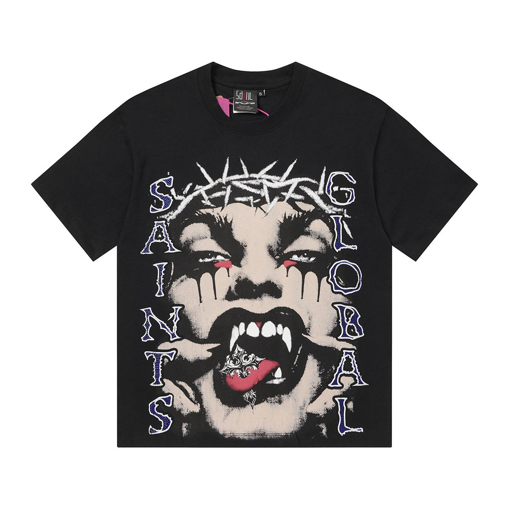 SAINT Rhinestone Graphic Short-Sleeve T-Shirt
