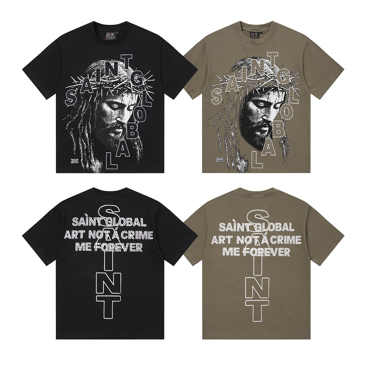 SAINT Rhinestone Graphic Short-Sleeve T-Shirt
