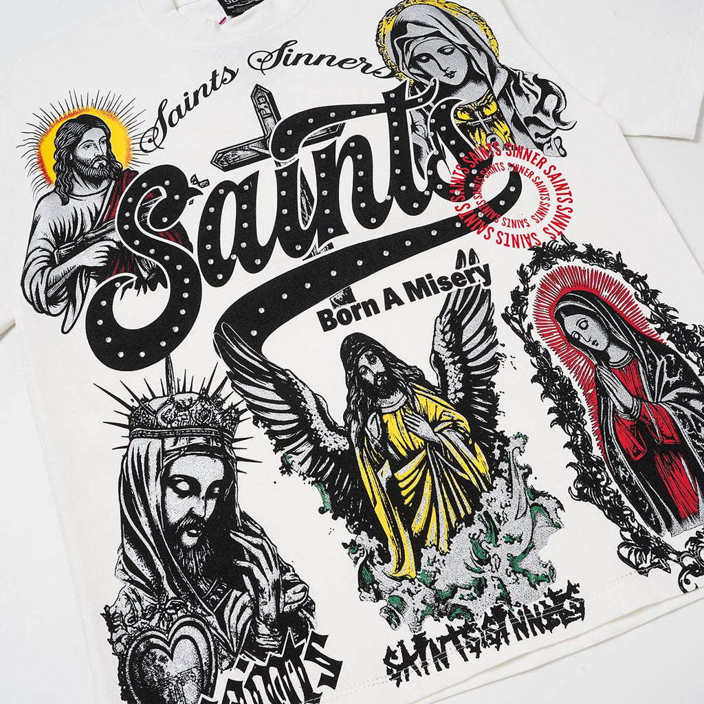 SAINT Rhinestone Religious Graphic T-Shirt