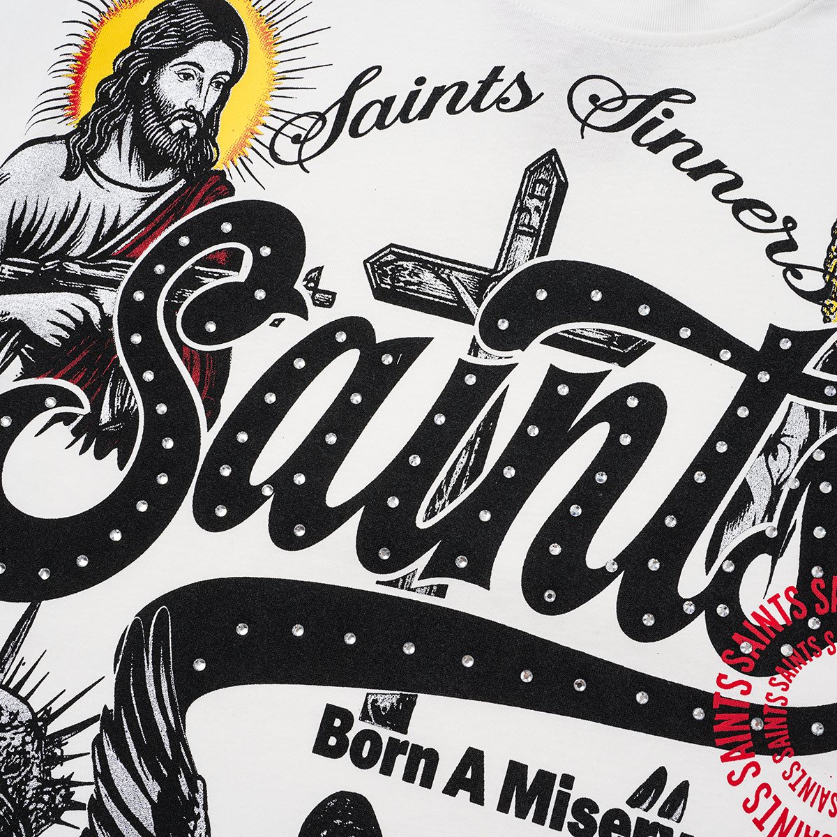 SAINT Rhinestone Religious Graphic T-Shirt