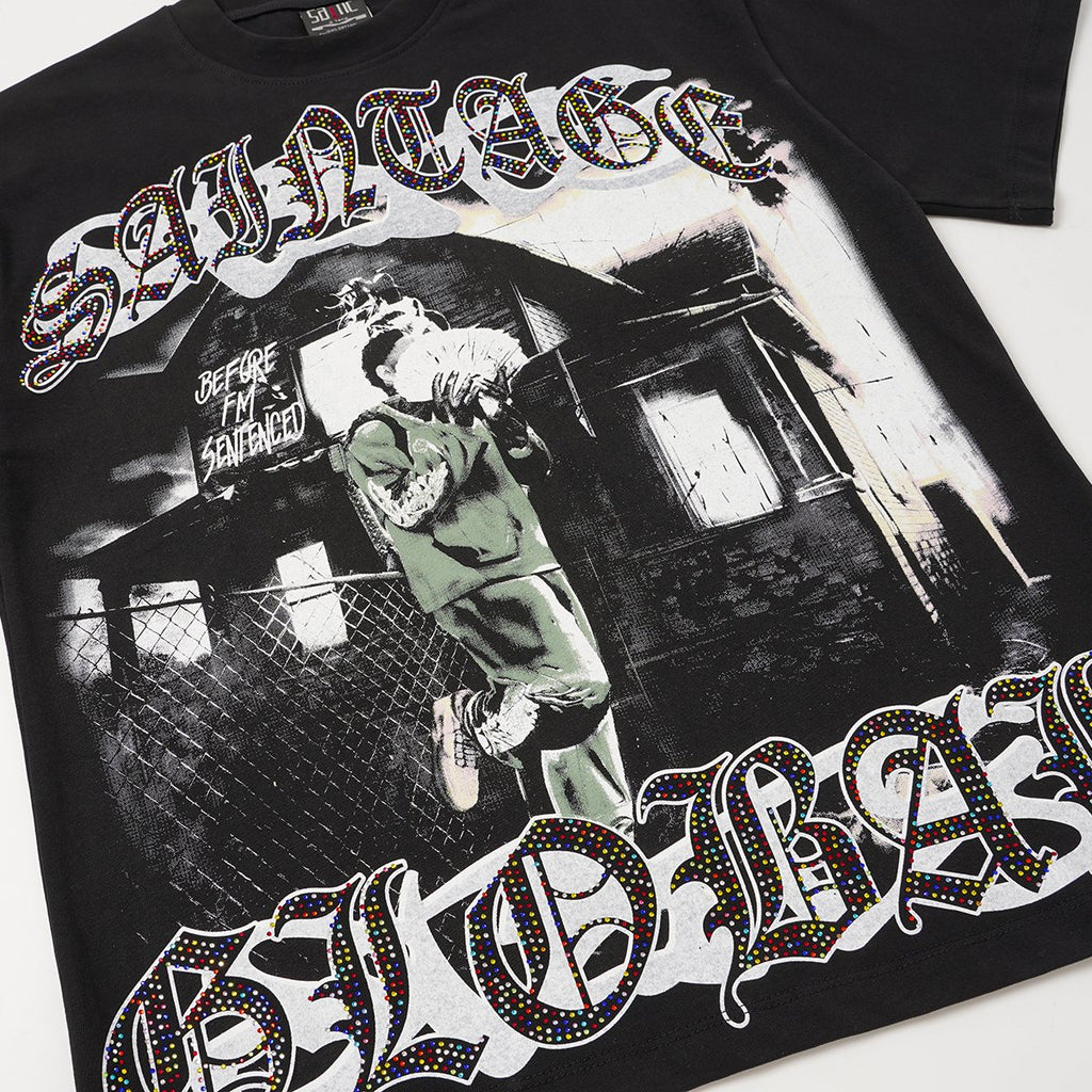 SAINT Black Rhinestone Graphic T-Shirt