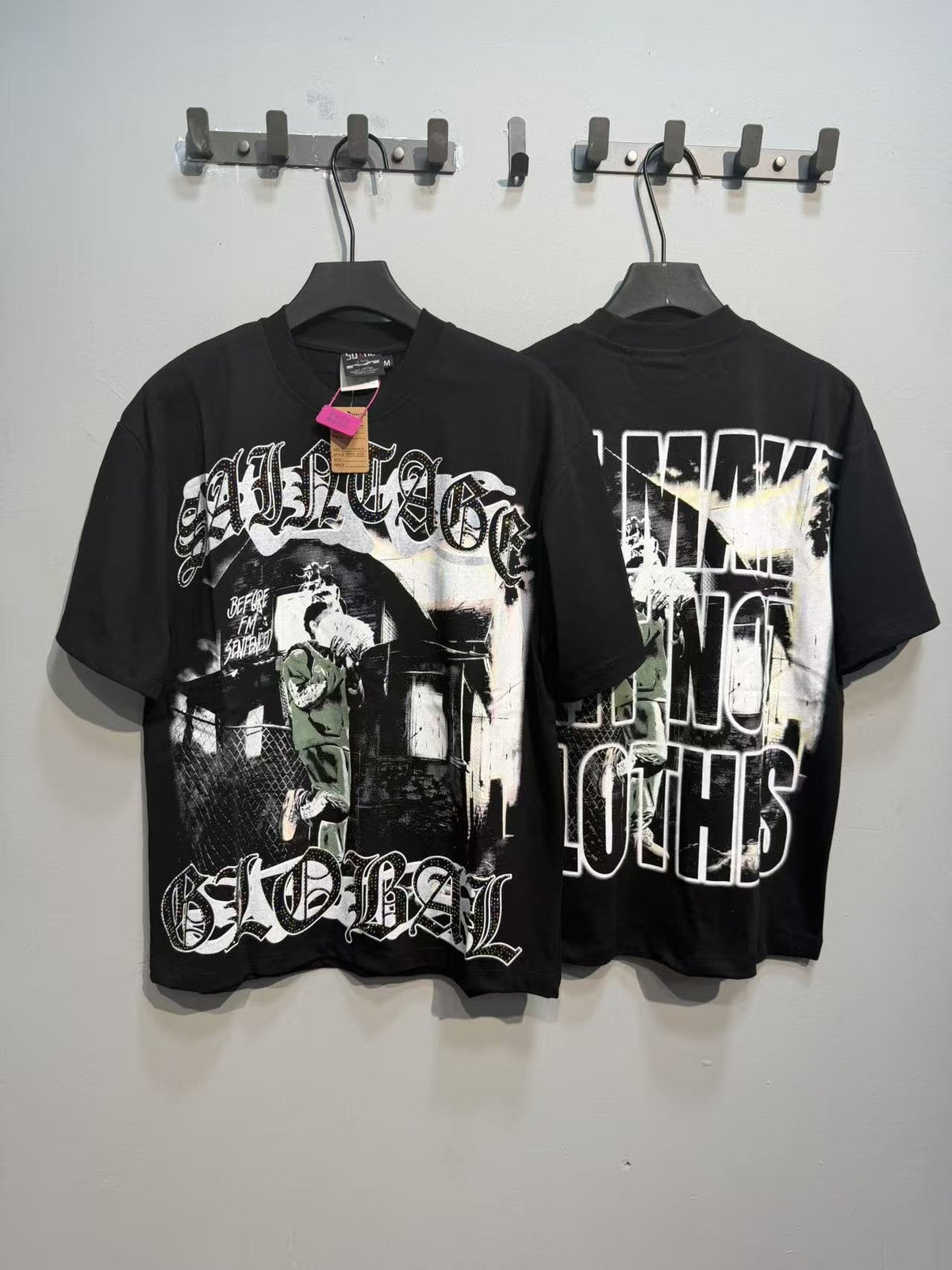 SAINT Black Rhinestone Graphic T-Shirt