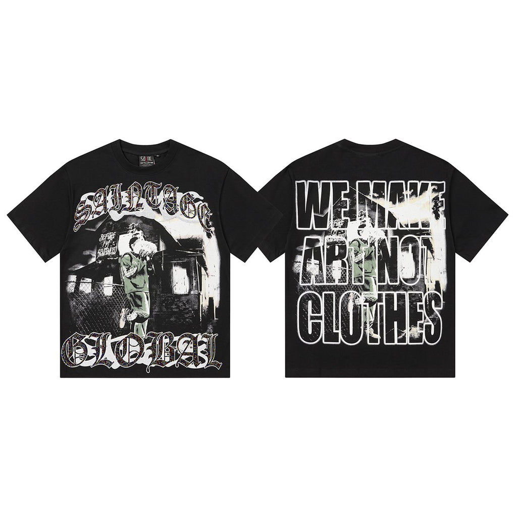 SAINT Black Rhinestone Graphic T-Shirt