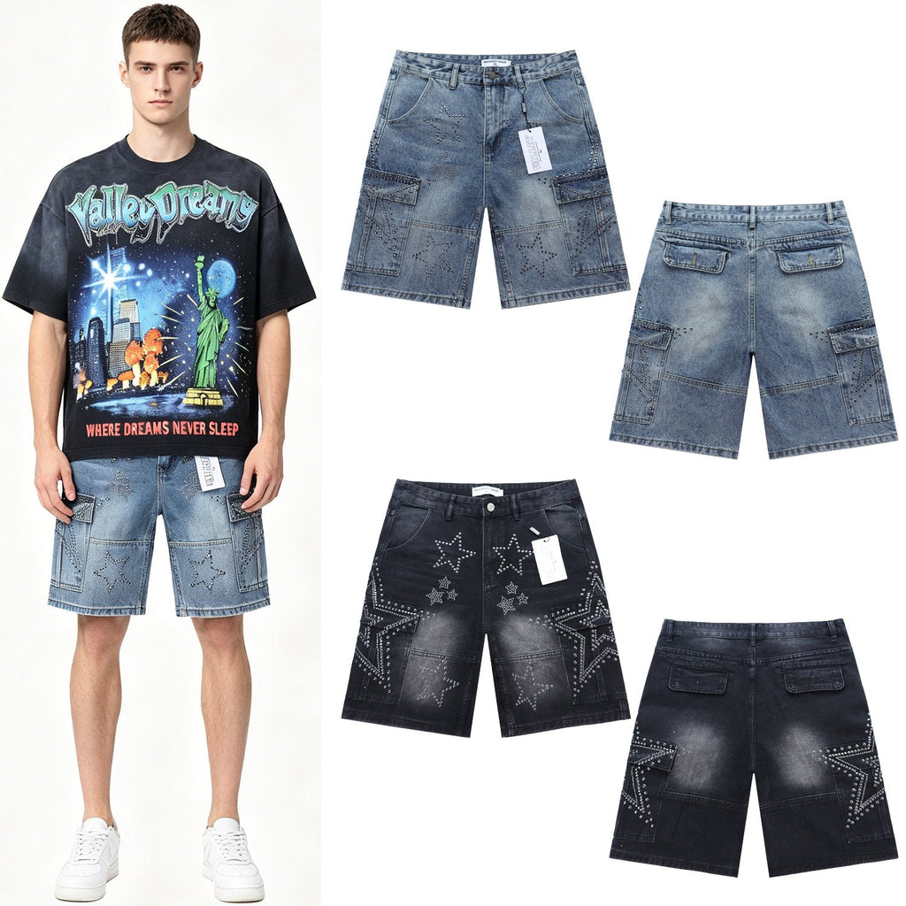 VALLEY Star Rhinestone Denim Cargo Shorts