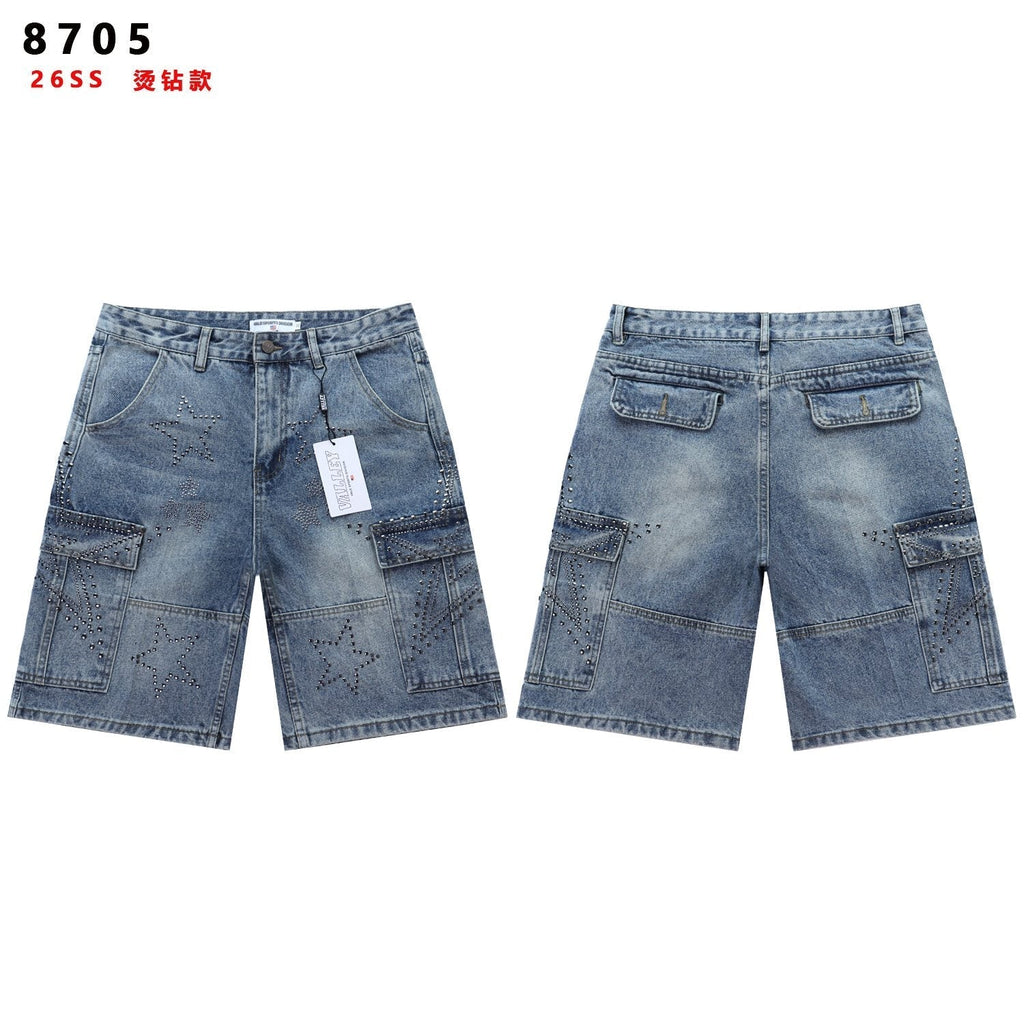 VALLEY Star Rhinestone Denim Cargo Shorts