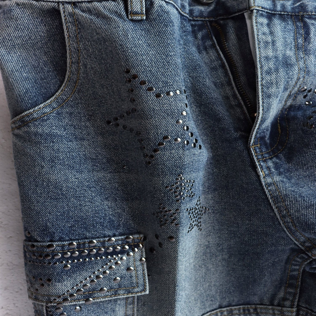 VALLEY Star Rhinestone Denim Cargo Shorts