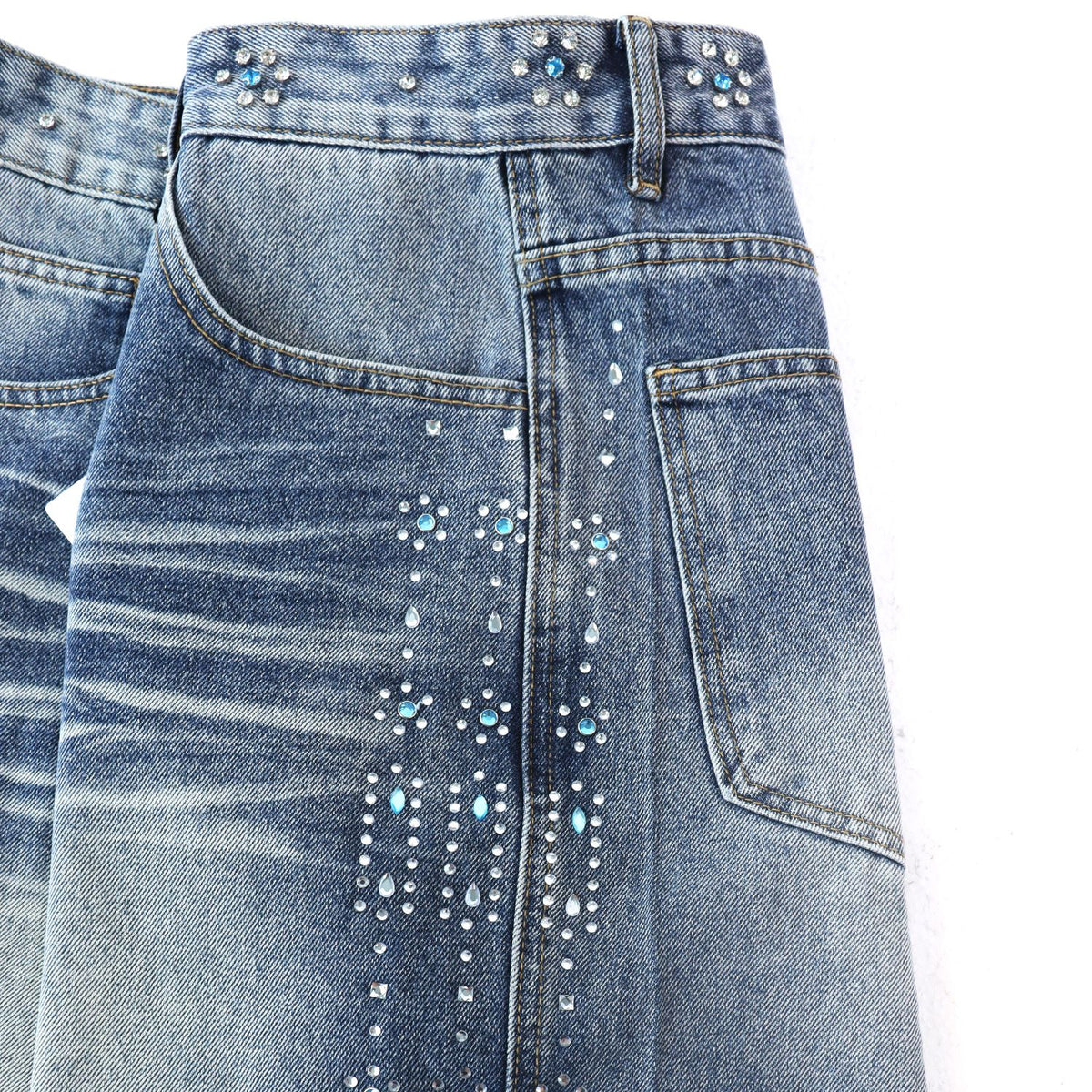 Vale Forever Rhinestone Side-Detail Washed Denim Shorts