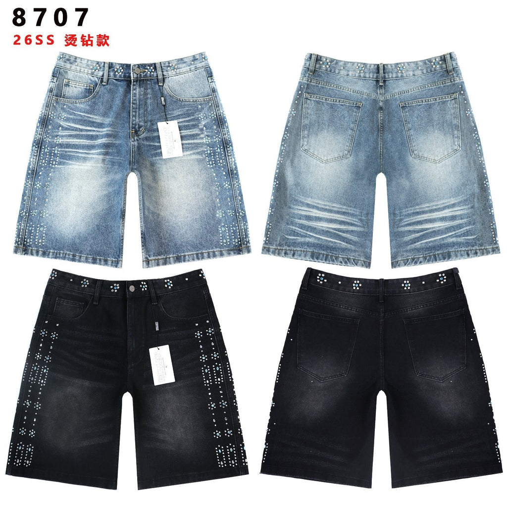 Vale Forever Rhinestone Side-Detail Washed Denim Shorts
