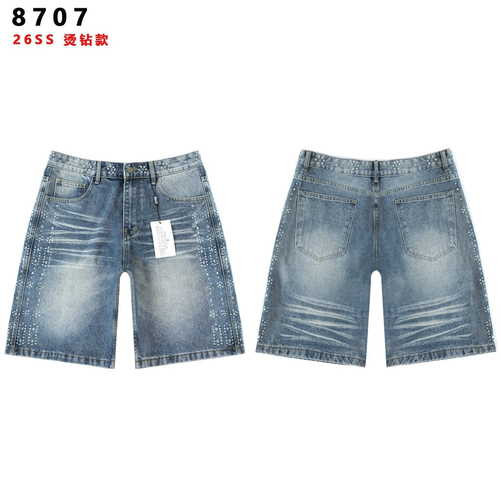 Vale Forever Rhinestone Side-Detail Washed Denim Shorts