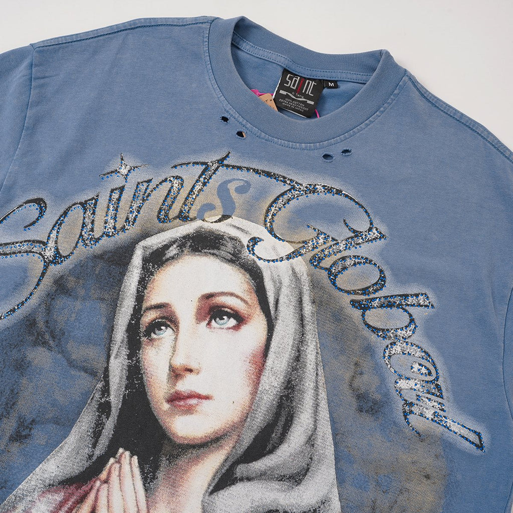 SAINT Distressed Rhinestone Graphic T-Shirt