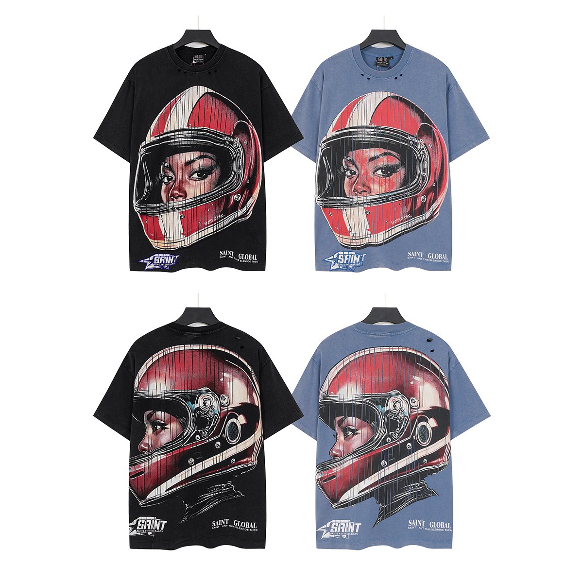 SAINT Washed Rhinestone Graphic T-Shirt