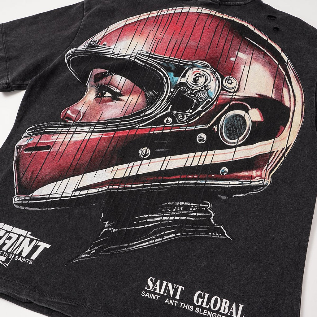 SAINT Washed Rhinestone Graphic T-Shirt